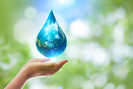 earth in drop shape from on two hand