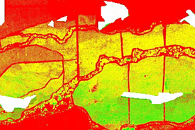 NDVI image taken with small unmanned aerial system Stardust II. Mosaic of 299 images acquired in one flight.