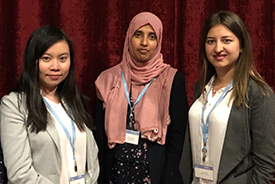 SCI Scholars showcase event: Zulfa Fathima (Daphne Jackson Fellow), Xin Yi Ong (Travel bursary winner) and Ivalina Minova (current SCI Scholar)