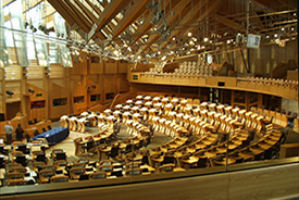 The debating chamber in the Scottish Parliament, Edinburgh