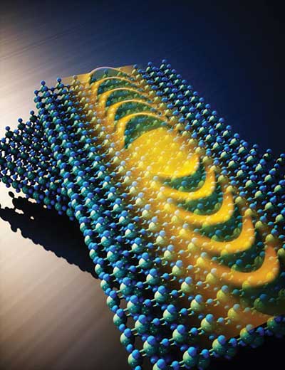 Alu research illustration shows how twisted layers of molybdenum trioxide can focus light into a narrow beam