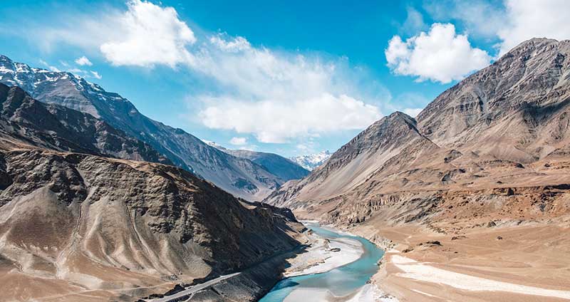 The confluence of the Indus and Zanskar rivers in Leh Ladakh, India