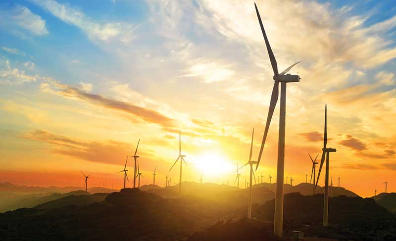 Windturbines at sunset