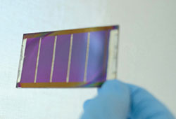 The coloured semi-transparent version of a perovskite solar mini module 