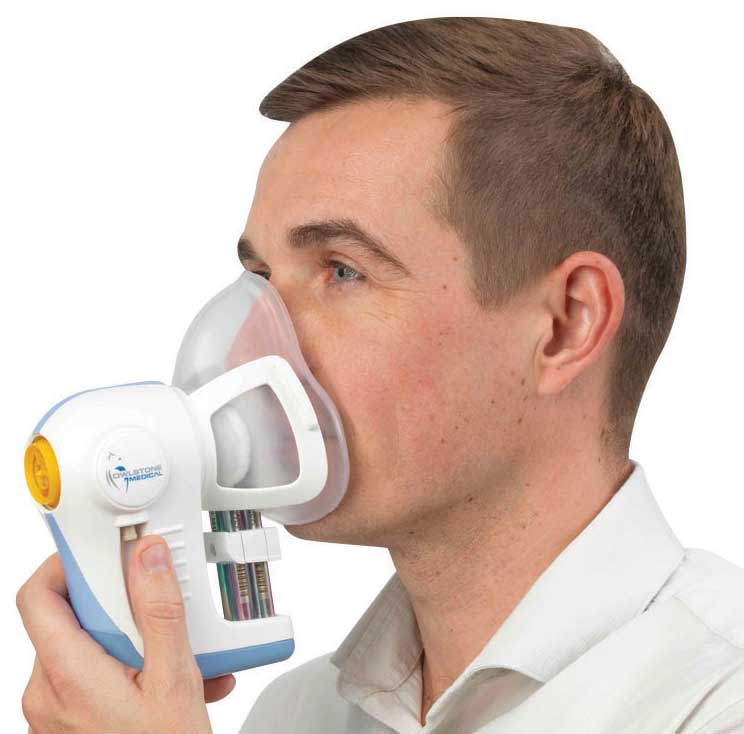 Man with breath sensor