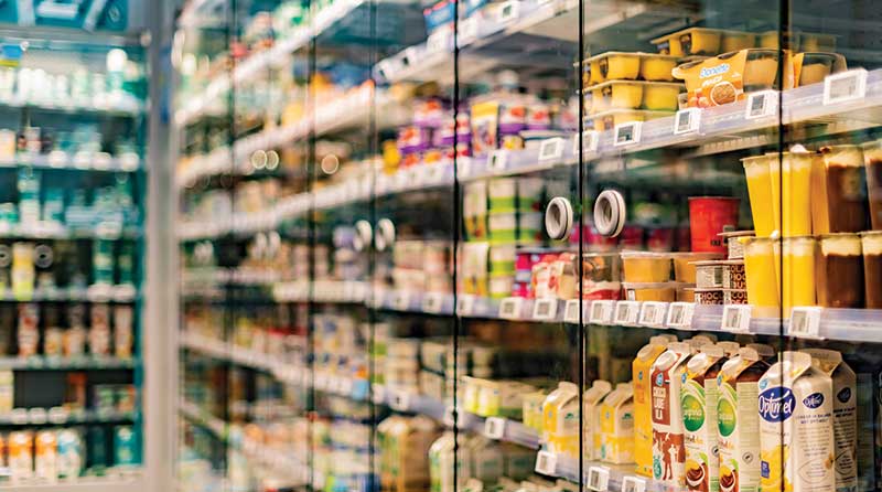 Large fridges filled with food stuffs