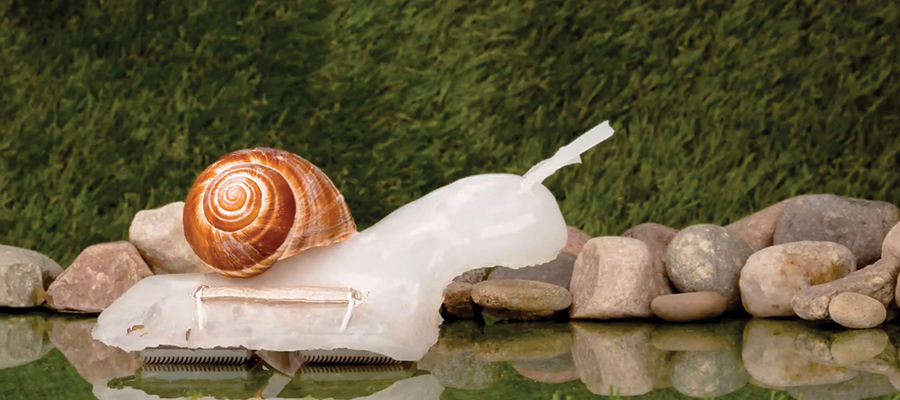 Carmel Majidi’s team’s soft robot snail with self-healing ability.