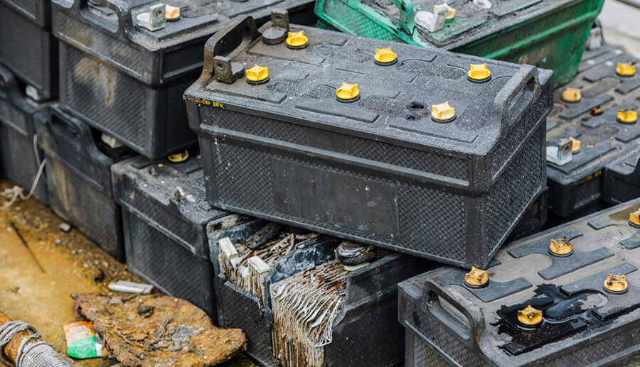  Pile of old used EV car batteries