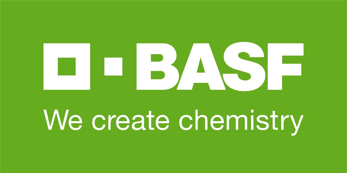 BASF logo green, subheading: we create chemistry