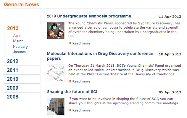 new layout of SCI news pages