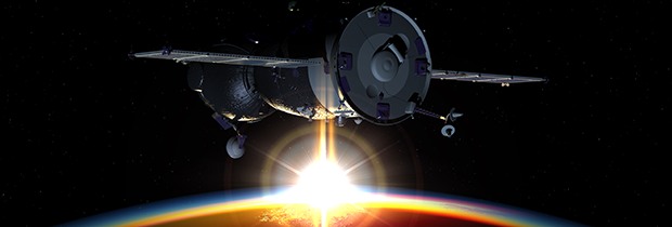 SCI PoliSCI newsletter 15 December 2020 - image of a spacecraft in earth orbit - 3D rendering background