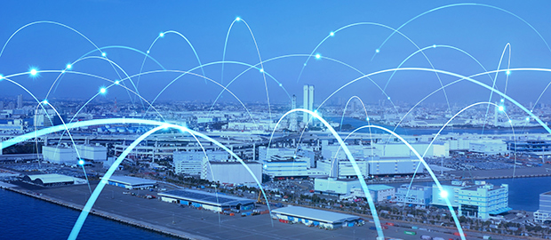 PoliSCI newsletter - 19 October 2021 - Addressing global supply chain pressure - graphic of supply chain imposed on image of cargo port