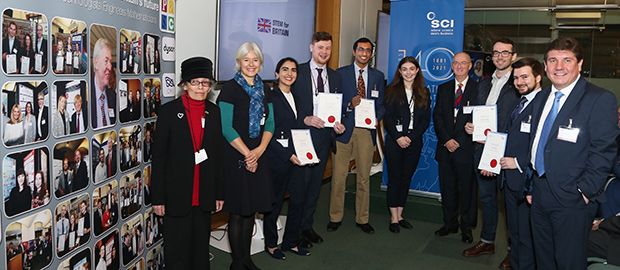 PoliSCI Newsletter - 16 December 2021 - image of STEM for Britain winners and SCI representatives as well as Stephen Metcalfe MP
