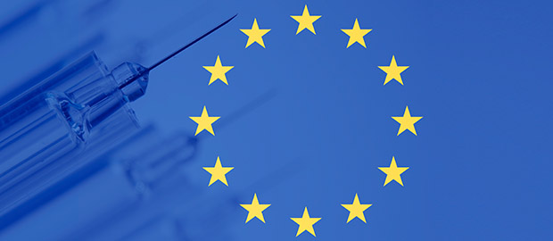 SCI PoliSCI newsletter 2 March 2021 - COVAX scheme in full swing - graphic of the EU flag and a syringe