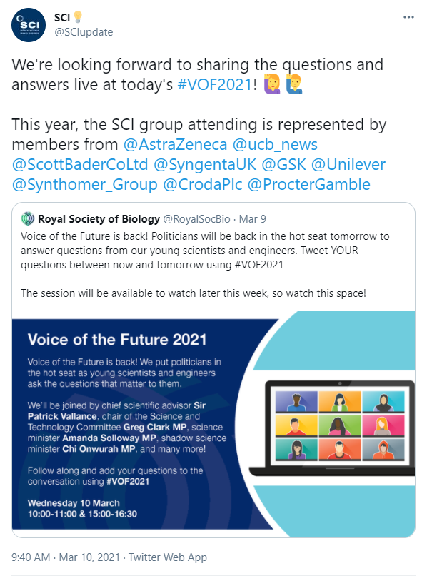 Voice of the Future event 2021 - image of a tweet by the RSB