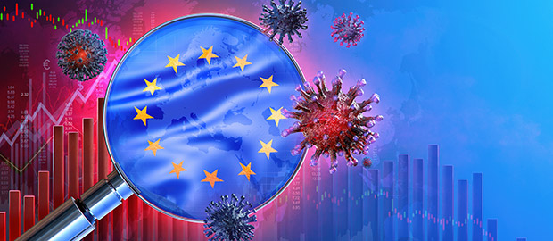SCI PoliSCI newsletter - 20 April 2021 - image of graphic magnifying glass, covid19 virus cells and graphic overlay
