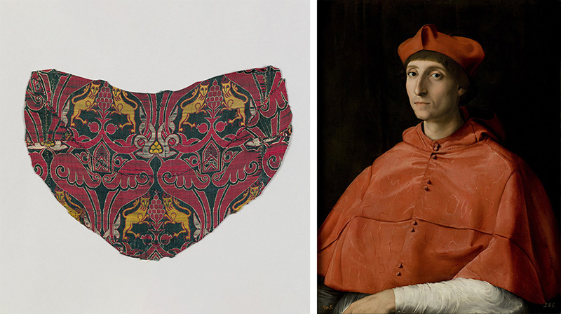Image from Knowledgable magazine -  two artworks that have cochineal insects to thank for the red hues they contain - CREDIT: THE METROPOLITAN MUSEUM OF ART (LEFT), RAPHAEL (RIGHT) / PUBLIC DOMAIN