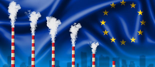 PoliSCI - 31 March 2022 - EU Climate Change Advisory Board - Graphic of EU flag and smoke stags