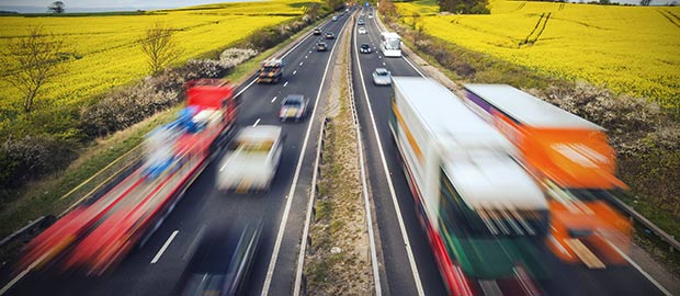 Cars and lorries on motorway