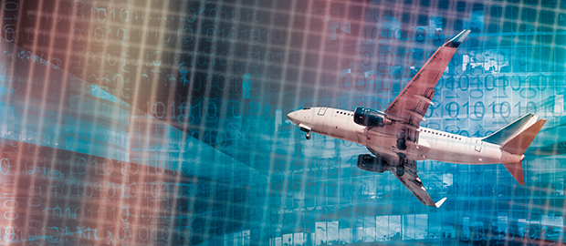 Plane in space with data figures