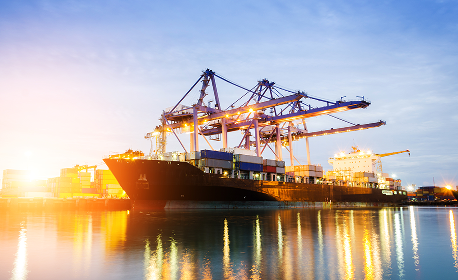 SCIblog - 23rd February 2021 - Blue Economy - image of trade port at sunrise